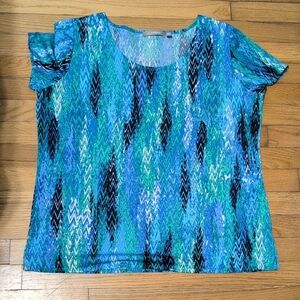 NY Collection Blue and Green Patterned Short Sleeve Top